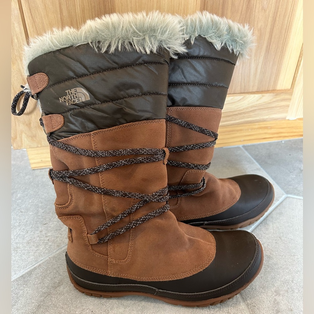 The North Face fuzzy boots